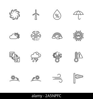 Wettervorhersage, Metcast Umrisse Icons Set - schwarzes Symbol auf weißem Hintergrund. Wettervorhersage, Metcast einfache Illustration Symbol gesäumten simplicit Stock Vektor