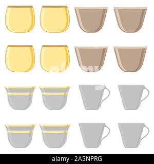 Abbildung auf Thema große farbige Set verschiedene Tassen, Becher retro Style. Cup Muster bestehend aus Sammlung Zubehör schöne Tasse zu trinken Stock Vektor