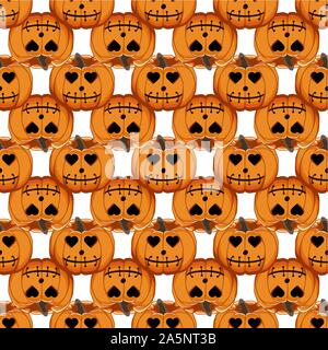 Abbildung auf Thema große farbige Muster Halloween, nahtlose orange Kürbis. Nahtlose Muster bestehend aus Sammlung Kürbis, Zubehör bei Hallowee Stock Vektor