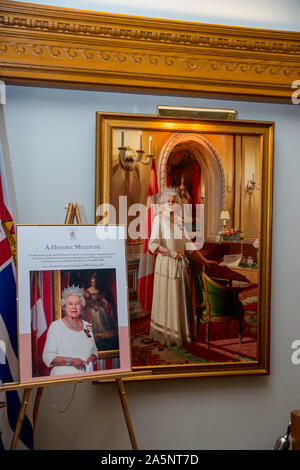 Victoria, British Columbia, Kanada. Parlament Gebäude. Photoigraph und die Geschichte der Königin Elizabeth 11 von Kanada der am längsten regierende Monarch in Canad Stockfoto