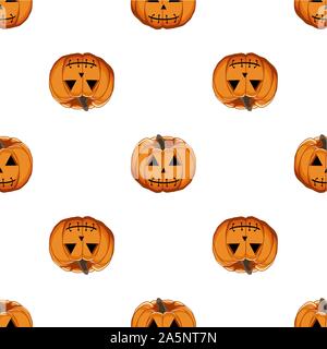 Abbildung auf Thema große farbige Muster Halloween, nahtlose orange Kürbis. Nahtlose Muster bestehend aus Sammlung Kürbis, Zubehör bei Hallowee Stock Vektor