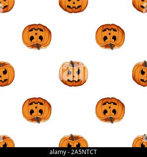Abbildung auf Thema große farbige Muster Halloween, nahtlose orange Kürbis. Nahtlose Muster bestehend aus Sammlung Kürbis, Zubehör bei Hallowee Stock Vektor