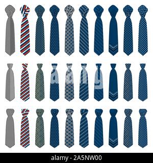 Abbildung auf Thema große Krawatten, Krawatten verschiedener Größe. Krawatte Muster bestehend aus Sammlung Kleidungsstücke Krawatte für celebrati Stock Vektor
