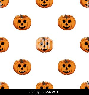Abbildung auf Thema große farbige Muster Halloween, nahtlose orange Kürbis. Nahtlose Muster bestehend aus Sammlung Kürbis, Zubehör bei Hallowee Stock Vektor