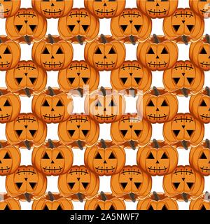 Abbildung auf Thema große farbige Muster Halloween, nahtlose orange Kürbis. Nahtlose Muster bestehend aus Sammlung Kürbis, Zubehör bei Hallowee Stock Vektor