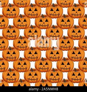 Abbildung auf Thema große farbige Muster Halloween, nahtlose orange Kürbis. Nahtlose Muster bestehend aus Sammlung Kürbis, Zubehör bei Hallowee Stock Vektor