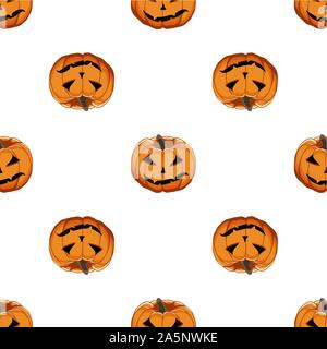 Abbildung auf Thema große farbige Muster Halloween, nahtlose orange Kürbis. Nahtlose Muster bestehend aus Sammlung Kürbis, Zubehör bei Hallowee Stock Vektor