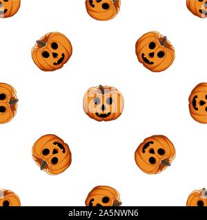 Abbildung auf Thema große farbige Muster Halloween, nahtlose orange Kürbis. Nahtlose Muster bestehend aus Sammlung Kürbis, Zubehör bei Hallowee Stock Vektor