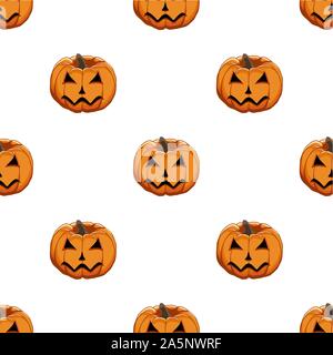 Abbildung auf Thema große farbige Muster Halloween, nahtlose orange Kürbis. Nahtlose Muster bestehend aus Sammlung Kürbis, Zubehör bei Hallowee Stock Vektor