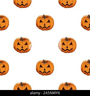 Abbildung auf Thema große farbige Muster Halloween, nahtlose orange Kürbis. Nahtlose Muster bestehend aus Sammlung Kürbis, Zubehör bei Hallowee Stock Vektor