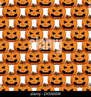 Abbildung auf Thema große farbige Muster Halloween, nahtlose orange Kürbis. Nahtlose Muster bestehend aus Sammlung Kürbis, Zubehör bei Hallowee Stock Vektor