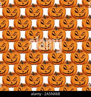 Abbildung auf Thema große farbige Muster Halloween, nahtlose orange Kürbis. Nahtlose Muster bestehend aus Sammlung Kürbis, Zubehör bei Hallowee Stock Vektor