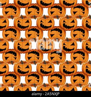 Abbildung auf Thema große farbige Muster Halloween, nahtlose orange Kürbis. Nahtlose Muster bestehend aus Sammlung Kürbis, Zubehör bei Hallowee Stock Vektor