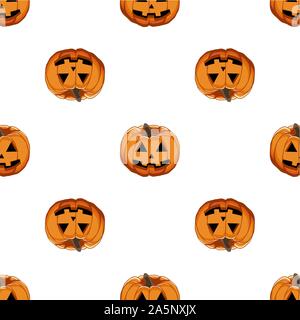 Abbildung auf Thema große farbige Muster Halloween, nahtlose orange Kürbis. Nahtlose Muster bestehend aus Sammlung Kürbis, Zubehör bei Hallowee Stock Vektor