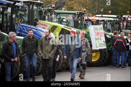 Rendsburg, Deutschland. 22 Okt, 2019. Die Traktoren der demonstrierenden Landwirten werden am Treffpunkt von einer Kundgebung. Allgemein, Bauern protestieren gegen die Agrarpolitik der Bundesregierung mit Kundgebungen. Credit: Carsten Rehder/dpa/Alamy leben Nachrichten Stockfoto