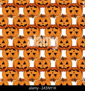 Abbildung auf Thema große farbige Muster Halloween, nahtlose orange Kürbis. Nahtlose Muster bestehend aus Sammlung Kürbis, Zubehör bei Hallowee Stock Vektor