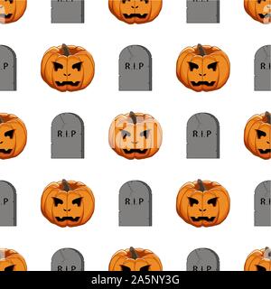 Abbildung auf Thema große farbige Muster Halloween, nahtlose orange Kürbis. Nahtlose Muster bestehend aus Sammlung Kürbis, Zubehör bei Hallowee Stock Vektor