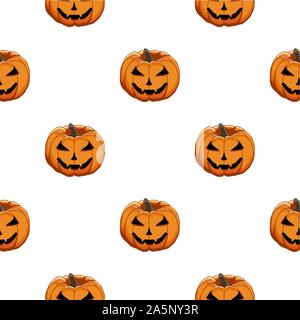 Abbildung auf Thema große farbige Muster Halloween, nahtlose orange Kürbis. Nahtlose Muster bestehend aus Sammlung Kürbis, Zubehör bei Hallowee Stock Vektor