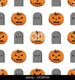 Abbildung auf Thema große farbige Muster Halloween, nahtlose orange Kürbis. Nahtlose Muster bestehend aus Sammlung Kürbis, Zubehör bei Hallowee Stock Vektor