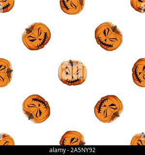 Abbildung auf Thema große farbige Muster Halloween, nahtlose orange Kürbis. Nahtlose Muster bestehend aus Sammlung Kürbis, Zubehör bei Hallowee Stock Vektor