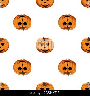 Abbildung auf Thema große farbige Muster Halloween, nahtlose orange Kürbis. Nahtlose Muster bestehend aus Sammlung Kürbis, Zubehör bei Hallowee Stock Vektor