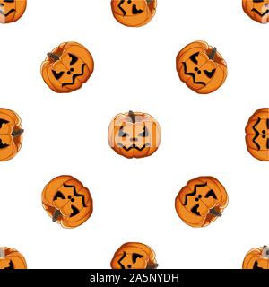Abbildung auf Thema große farbige Muster Halloween, nahtlose orange Kürbis. Nahtlose Muster bestehend aus Sammlung Kürbis, Zubehör bei Hallowee Stock Vektor