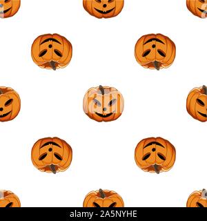 Abbildung auf Thema große farbige Muster Halloween, nahtlose orange Kürbis. Nahtlose Muster bestehend aus Sammlung Kürbis, Zubehör bei Hallowee Stock Vektor