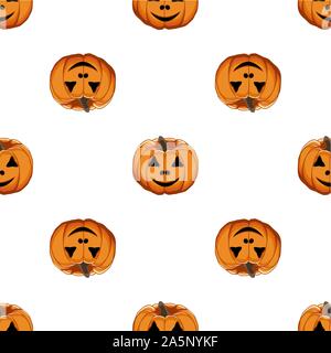 Abbildung auf Thema große farbige Muster Halloween, nahtlose orange Kürbis. Nahtlose Muster bestehend aus Sammlung Kürbis, Zubehör bei Hallowee Stock Vektor