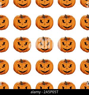 Abbildung auf Thema große farbige Muster Halloween, nahtlose orange Kürbis. Nahtlose Muster bestehend aus Sammlung Kürbis, Zubehör bei Hallowee Stock Vektor