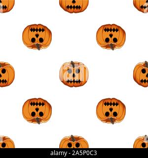 Abbildung auf Thema große farbige Muster Halloween, nahtlose orange Kürbis. Nahtlose Muster bestehend aus Sammlung Kürbis, Zubehör bei Hallowee Stock Vektor