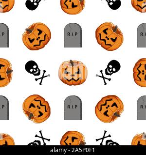 Abbildung auf Thema große farbige Muster Halloween, nahtlose orange Kürbis. Nahtlose Muster bestehend aus Sammlung Kürbis, Zubehör bei Hallowee Stock Vektor