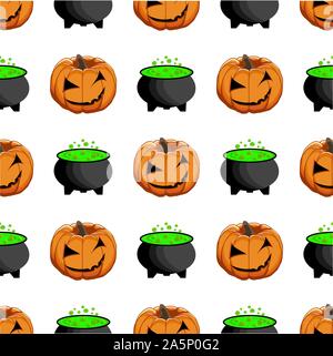 Abbildung auf Thema große farbige Muster Halloween, nahtlose orange Kürbis. Nahtlose Muster bestehend aus Sammlung Kürbis, Zubehör bei Hallowee Stock Vektor