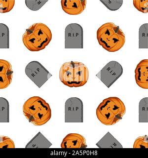 Abbildung auf Thema große farbige Muster Halloween, nahtlose orange Kürbis. Nahtlose Muster bestehend aus Sammlung Kürbis, Zubehör bei Hallowee Stock Vektor