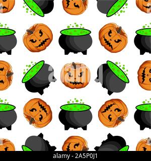 Abbildung auf Thema große farbige Muster Halloween, nahtlose orange Kürbis. Nahtlose Muster bestehend aus Sammlung Kürbis, Zubehör bei Hallowee Stock Vektor