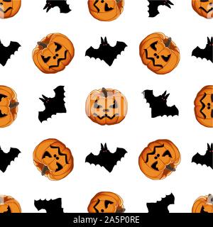 Abbildung auf Thema große farbige Muster Halloween, nahtlose orange Kürbis. Nahtlose Muster bestehend aus Sammlung Kürbis, Zubehör bei Hallowee Stock Vektor