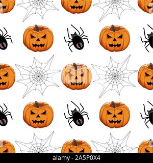 Abbildung auf Thema große farbige Muster Halloween, nahtlose orange Kürbis. Nahtlose Muster bestehend aus Sammlung Kürbis, Zubehör bei Hallowee Stock Vektor