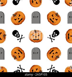 Abbildung auf Thema große farbige Muster Halloween, nahtlose orange Kürbis. Nahtlose Muster bestehend aus Sammlung Kürbis, Zubehör bei Hallowee Stock Vektor