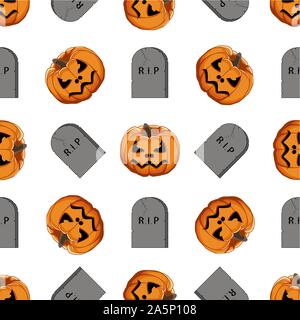 Abbildung auf Thema große farbige Muster Halloween, nahtlose orange Kürbis. Nahtlose Muster bestehend aus Sammlung Kürbis, Zubehör bei Hallowee Stock Vektor