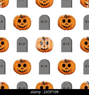 Abbildung auf Thema große farbige Muster Halloween, nahtlose orange Kürbis. Nahtlose Muster bestehend aus Sammlung Kürbis, Zubehör bei Hallowee Stock Vektor