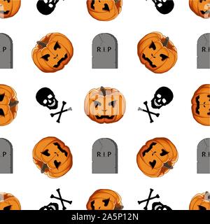 Abbildung auf Thema große farbige Muster Halloween, nahtlose orange Kürbis. Nahtlose Muster bestehend aus Sammlung Kürbis, Zubehör bei Hallowee Stock Vektor
