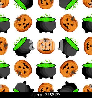 Abbildung auf Thema große farbige Muster Halloween, nahtlose orange Kürbis. Nahtlose Muster bestehend aus Sammlung Kürbis, Zubehör bei Hallowee Stock Vektor