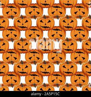 Abbildung auf Thema große farbige Muster Halloween, nahtlose orange Kürbis. Nahtlose Muster bestehend aus Sammlung Kürbis, Zubehör bei Hallowee Stock Vektor