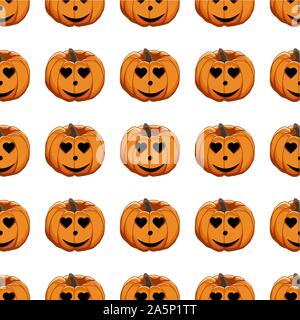 Abbildung auf Thema große farbige Muster Halloween, nahtlose orange Kürbis. Nahtlose Muster bestehend aus Sammlung Kürbis, Zubehör bei Hallowee Stock Vektor