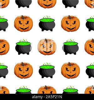 Abbildung auf Thema große farbige Muster Halloween, nahtlose orange Kürbis. Nahtlose Muster bestehend aus Sammlung Kürbis, Zubehör bei Hallowee Stock Vektor