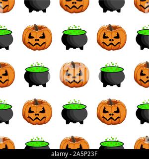 Abbildung auf Thema große farbige Muster Halloween, nahtlose orange Kürbis. Nahtlose Muster bestehend aus Sammlung Kürbis, Zubehör bei Hallowee Stock Vektor