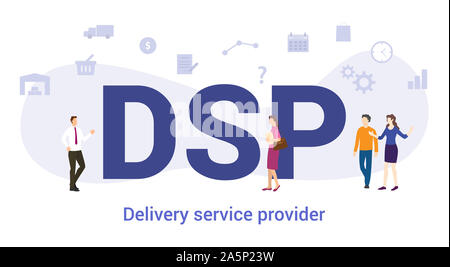 Dsp delivery service provider Konzept mit großen Word oder Text und Team Menschen mit modernen Flat Style-Vector Illustration Stockfoto