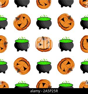 Abbildung auf Thema große farbige Muster Halloween, nahtlose orange Kürbis. Nahtlose Muster bestehend aus Sammlung Kürbis, Zubehör bei Hallowee Stock Vektor
