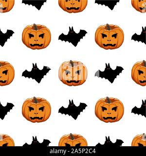 Abbildung auf Thema große farbige Muster Halloween, nahtlose orange Kürbis. Nahtlose Muster bestehend aus Sammlung Kürbis, Zubehör bei Hallowee Stock Vektor