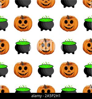 Abbildung auf Thema große farbige Muster Halloween, nahtlose orange Kürbis. Nahtlose Muster bestehend aus Sammlung Kürbis, Zubehör bei Hallowee Stock Vektor