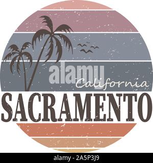 SACRAMENTO KALIFORNIEN Abzeichen. Design fashion Bekleidung auf hellen Hintergrund. T-shirt Graphic vintage Vektor-illustration label logo Vorlage. Stock Vektor